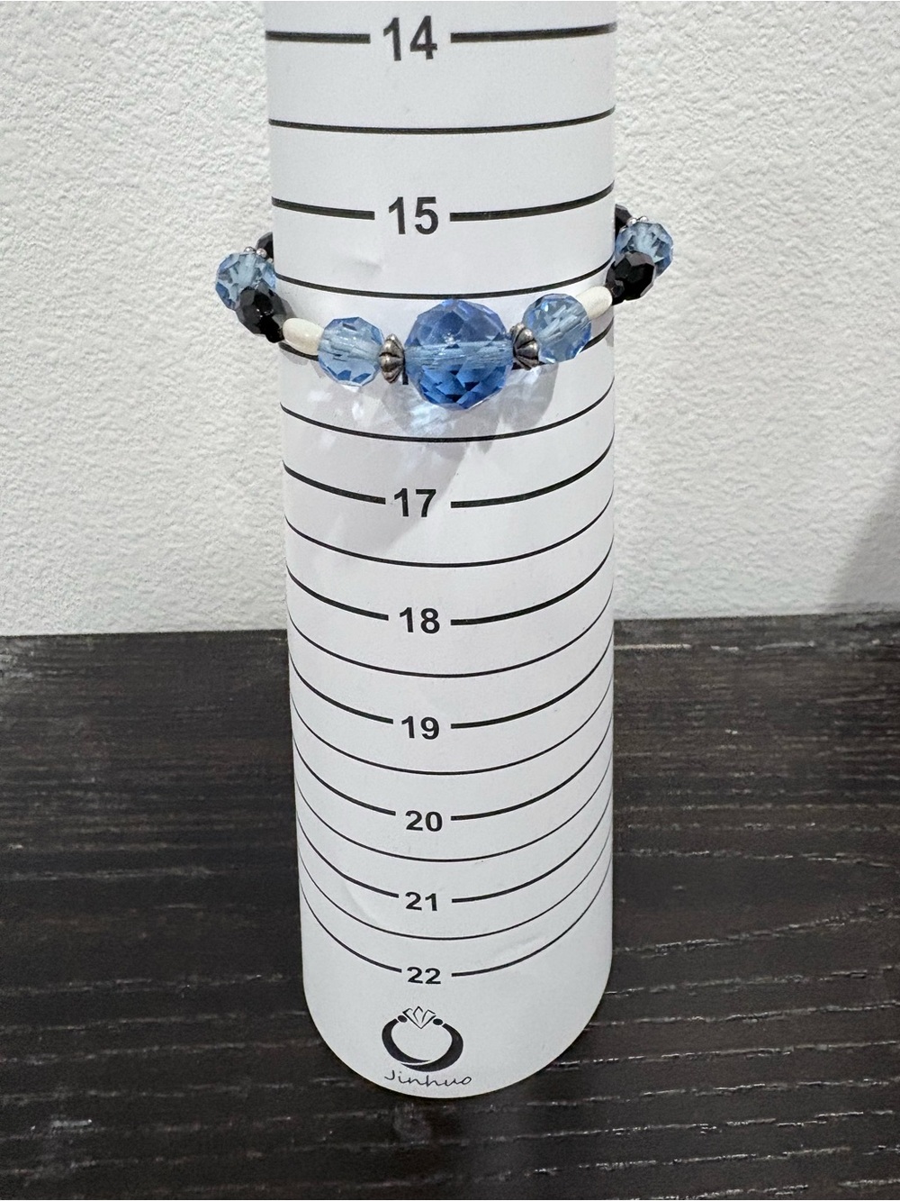 Handcrafted blue crystal with black bead , silver tone accents beaded bracelet - Picture 2 of 3